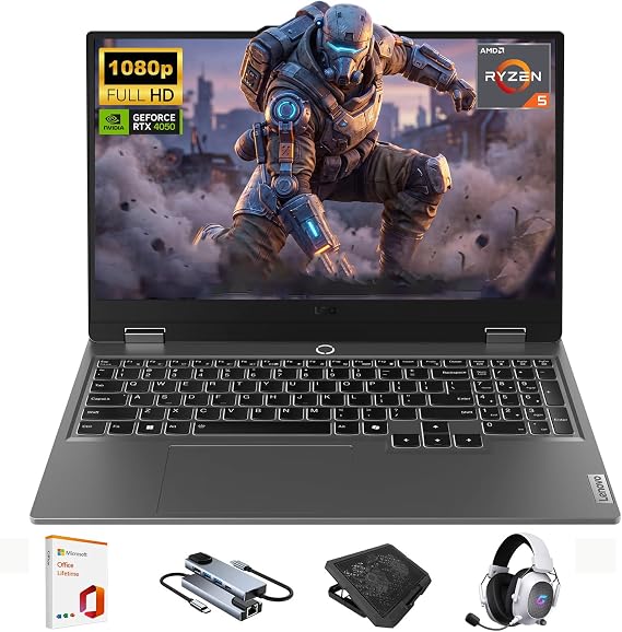 Lenovo LOQ 15.6" Gaming Laptop, GeForce RTX 4050, AMD Ryzen 5 7235HS | 64GB DDR5 RAM, 1TB SSD, AI Copilot+ Business Laptop PC, Win 11 Home, Wi-Fi 6E, w/HDMI Cable/Pen,with Lifetime Office