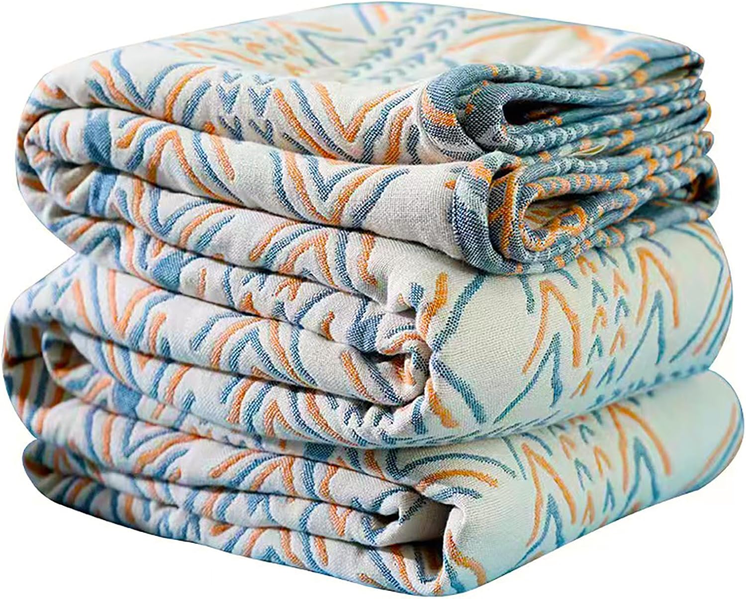 VANJOROY Double-sided Bohemian Sofa Bed Large Throw Blanket, 100% Pure Organic Cotton Soft Boho Throw for 2 3 Seater Settees Armchair Couch and Bed,150×200CM-Beigewhite
