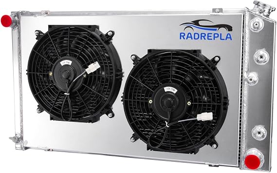 CU161 Aluminum Radiator for 1966-1990 Chevy Caprice C20/El Camino Impala Radiador 3 Row Crossflow Radiators Shroud 2x12" Fans 67 68 69 70 71 72 73 74 75 76 77 78 79 80 81