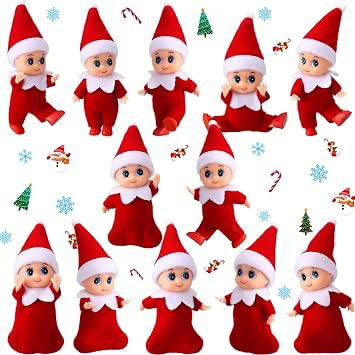 12 Pcs Red Christmas Miniature with Clothes Xmas Decorations Tiny Gift Accessories Christmas Advent Calendar Holiday Decorations(Red)