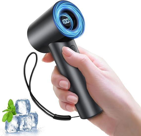 Portable Handheld Turbo Fan-20000 RPM High Speeds Rechargeable Personal Cooling Fan with 5 Speed Levels, Digital Display, 10m/s Max Airflow, Mini Fan for Travel,Outdoor, Gift for Women Men, Black