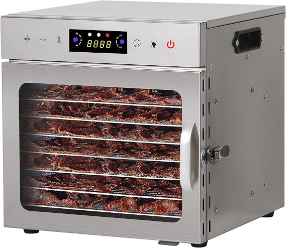 Food Dehydratores for Jerky, Commercial Large Dehydrator for Meat, Pet Treats, Fruit, Stainless Steel Dehydrater, Fit for Home Use, 6/8/12/18 Trays (A-8 Trays)