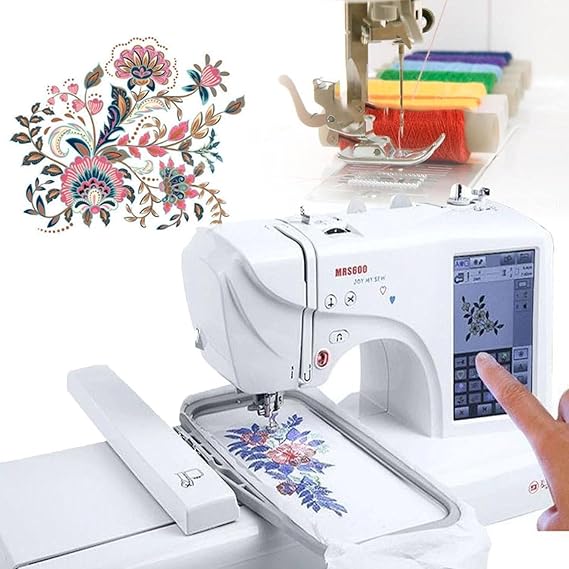 Automatic Sewing Machine with 4" x 9.2" Embroidery Area and LCD Touch Screen, Electric Embroidery Machine DIY Embroidery Tool, Capable of Embroidering on 3D Caps, Flat, T-Shirt and More