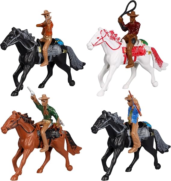 4 Piece Western Cowboy Horseback Riding Model Toys, Horseback Riding Figurines Plastic Farm World Figure Model Toys - Imaginative Play and Collecting Western Cake Decorations