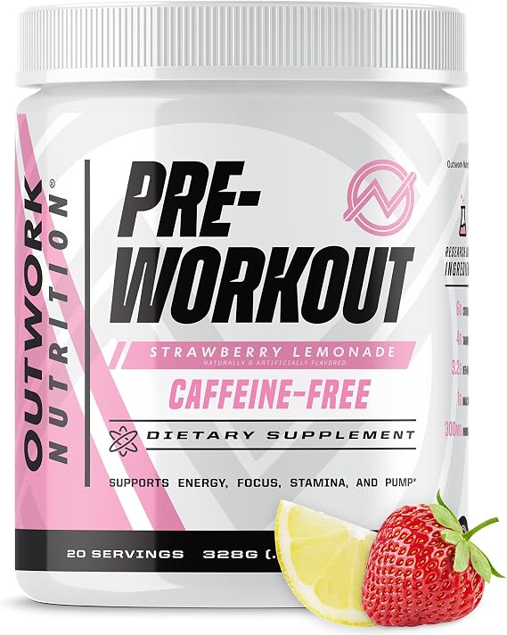Outwork Nutrition Caffeine-Free Pre-Workout Powder Powder (StrawberryLemon) | Non-Stim Preworkout for Men and Women with Citrulline Malate, Beta-Alanine, Taurine, Rhodiola - Performance & Focus Boost