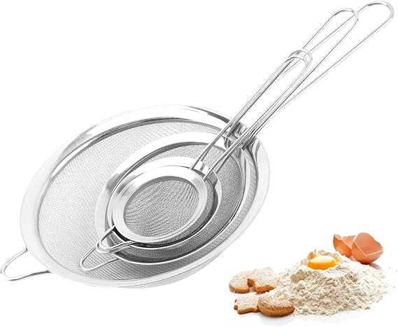 Fine Mesh Strainer Set 4 Pack, Stainless Steel Sieves with Long Handles, 2.76 3.35 4.72 6.18 in, Small Colanders for Tea Coffee Rice Quinoa, Dishwasher Safe, Silver
