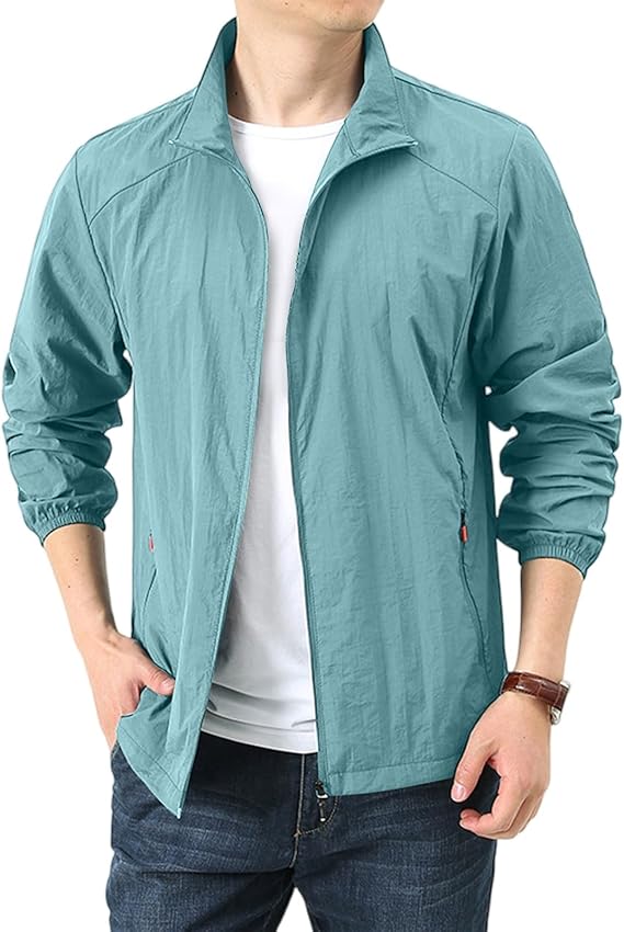 Mens Windbreaker Jackets Lightweight Packable Waterproof Rain Jacket Long Sleeve Zip-Front Trench Coat