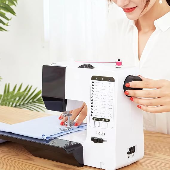 Sewing Machine with 38 Stitch Options, Double Needle Function, Heavy Duty Portable Design, Built-in Light, Suitable for Beginners and Advanced Users