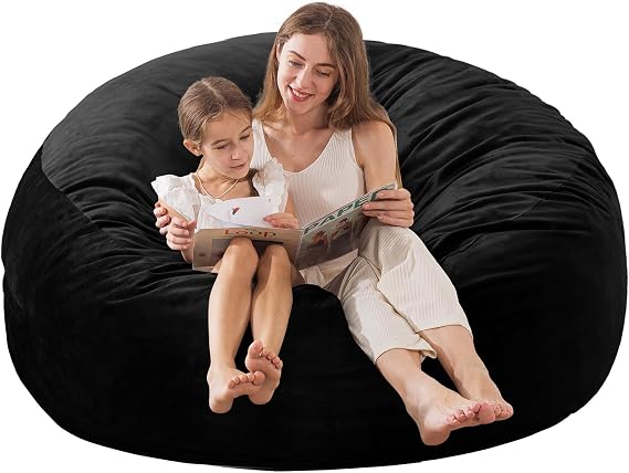 3 ft Bean Bag Chair, Bean Bag Chairs for Adults,3 Foot,Black | Memory Foam Filling,Beanbag Sofa for Living Room,Ultra Soft Velvet Cover,Convenient Pocket & Pull-Handle