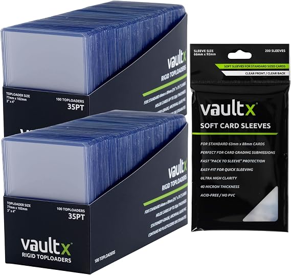 Vault X (400 Pack) - 200 Toploaders 35pt & 200 Penny Sleeves - 3" x 4" Rigid Card Holders + Soft Sleeves for Trading Cards