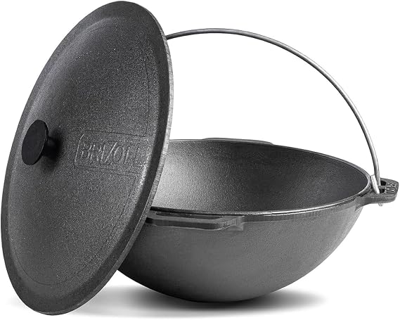 Dutch Oven Pot with Lid Cast Iron Asian Cauldron (Kazan) with Cast Iron Lid Camping Wok Kazan Cooking Pot Kitchen Pot Cookware (15.85 qt. (15 L))