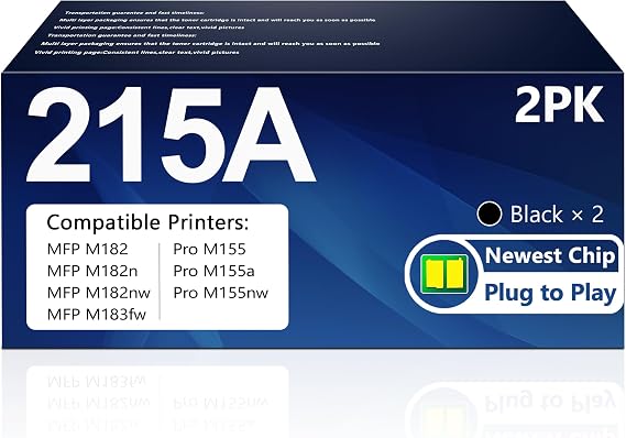 PRESTIGE CARTRIDGE 215A Black Toner Cartridges with Chip Replacement for HP215A W2310A 215 A Compatible with Color Pro MFP M182nw M182n MFP M183fw M182 M183 M155 Series Printer Ink(2 Black)