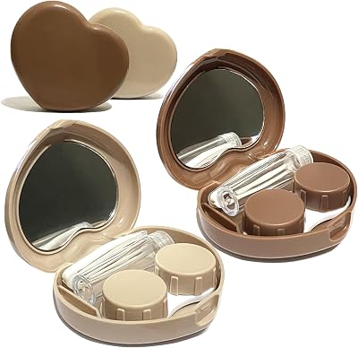 Contact Lens Case, Travel Size Cute Colored Contact Lenses Applicator Remover Tool Kit with Mirror Solution Bottle for Daily Outdoor Heart 2 Pack