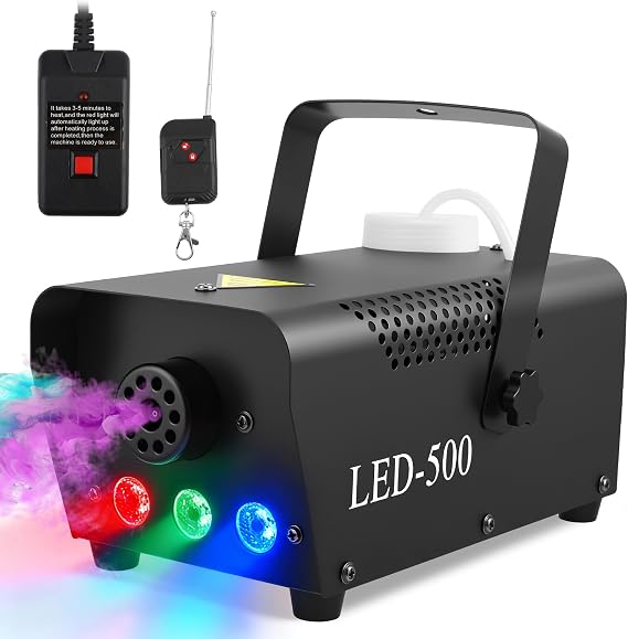Fog Machine, 500W Smoke Machine with Wireless Remote Control with 3 RGB LED