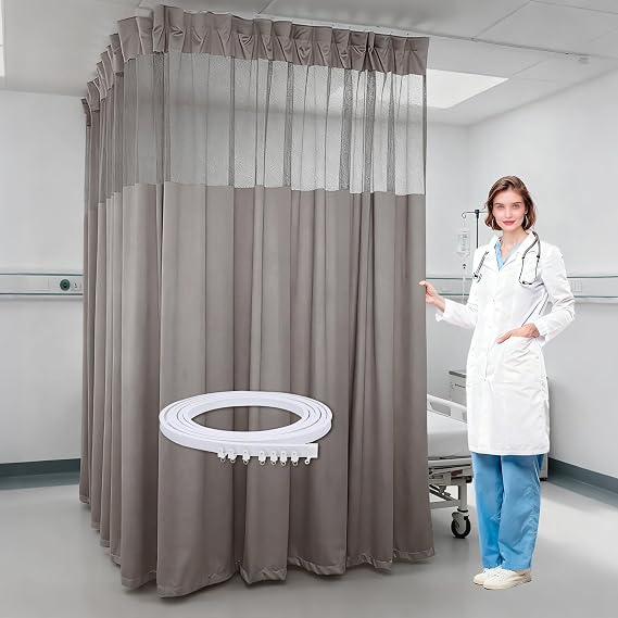 Hospital Curtain with Flat Hooks, Privacy Curtains Room Divider | Medical Privacy Screen with Mesh Top, Medical Blackout Curtain Flexible Tracks, for Bedroom Hospital School Privacy Partition