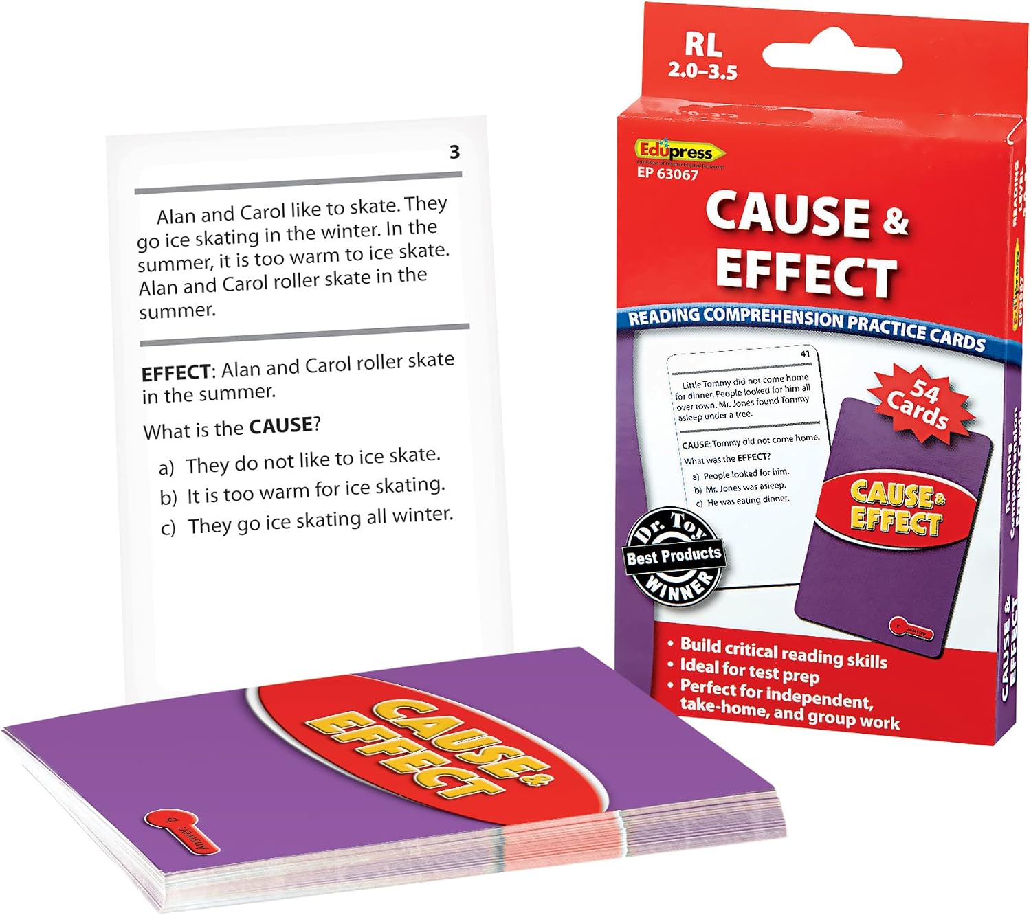 Edupress EP-3067 Reading Comprehension Practice Cards, Cause & Effect, Red Level