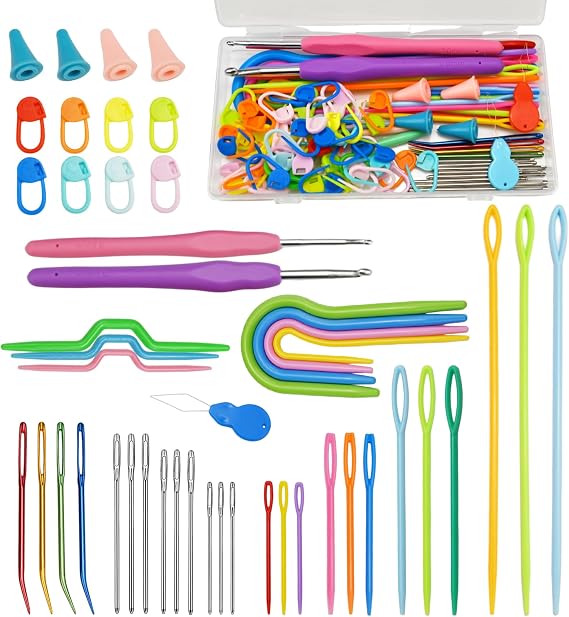 DeliaVo 98 Pcs Yarn Needles Set, Crochet Kit for Knitting Sewing Weaving | Assorted Darning Tapestry Needles with Stitch Markers for Crocheting, Wonderful Knitting Accessories & Crochet Supplies