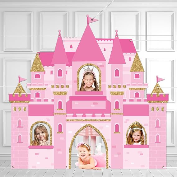 Pink Castle Party Photo Booth Props Princess Photograph Backdrop Pink Royal Castle Birthday Party Supplies Princess Themed Decorations for Baby Shower Fairy Tale Girl Photo Background 7976 inch