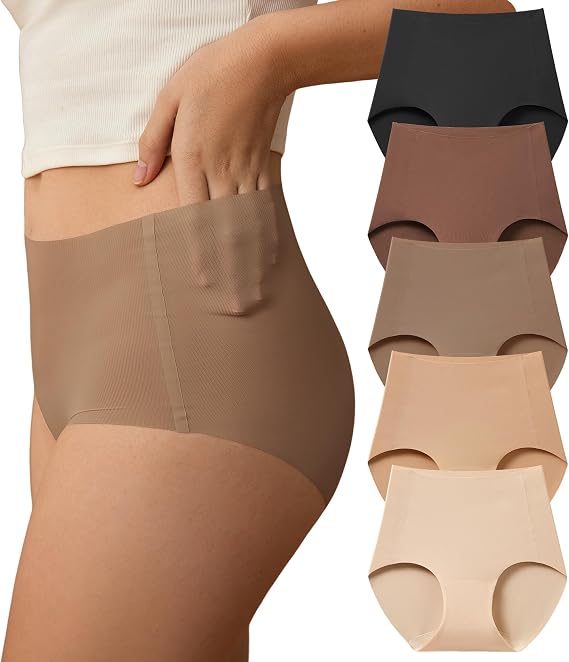 SHARICCA Seamless High Waisted Briefs Underwear Womens No Show Panties Pack