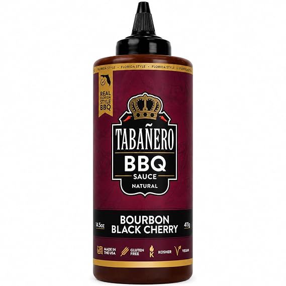 Tabanero Bourbon Black Cherry BBQ Sauce, Weeknight Dinners, Bottle, 14.5oz | Rich Cherry Depth with Bourbon-Inspired Notes, For Pork, Steak Tips and Weeknight Dinners, All Natural, Gluten Free, Vegan