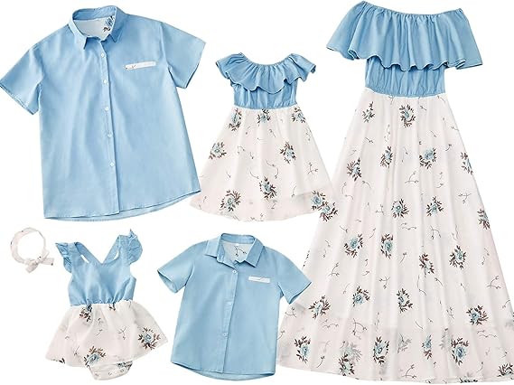 PopReal Family Matching Outfits Mommy and Me Dresses - Floral Dress Summer Men Boy Shirts Matching Sets for Beach Vacation