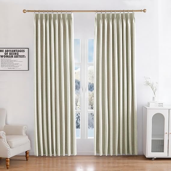 Linen 100% Blockout Curtains Pinch Pleated, 60W x 72L, 1 Panel