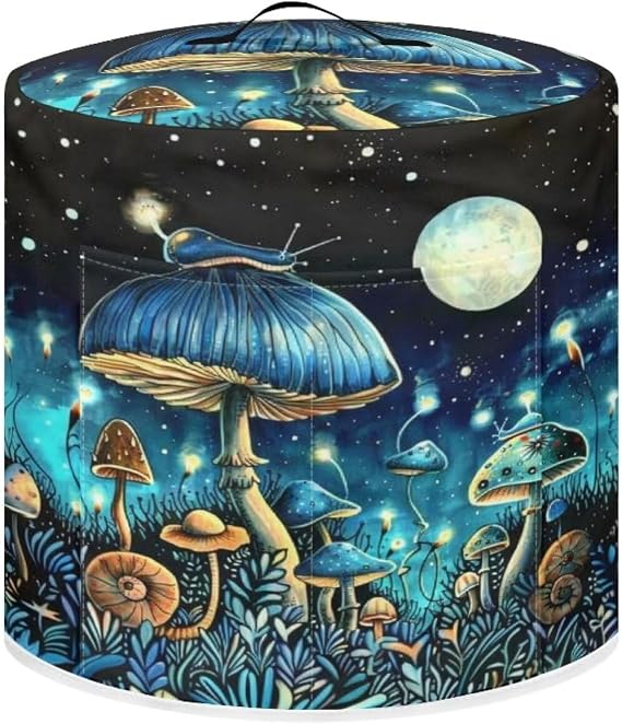 Blue Mushroom Pressure Cooker Cover for Women Insulated Rice Cooker Cover with Easy to Clean Lining Stain Resistant Dust Cover with Pockets for Instant Pot 8 Quart Appliance Cover