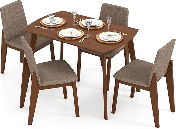 Giantex Dining Table Set for 4, Rectangular Kitchen Table and Chairs Set w/Rubber Wood Frame, Padded Seats & Backrests, Space-saving Dinette Set for Small Space, Apartment, Dining Room, Breakfast Nook