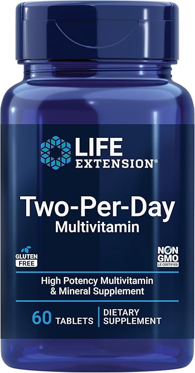 Life Extension Two-Per-Day Multivitamin Daily Dose of Vitamins & Minerals for Men and Women - Complete Essential Vitamin Supplement for Energy, Health Gluten-Free Non-GMO 60 Tablets