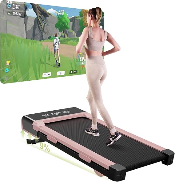 DeerRun Raceable Walking Pad Portable Under Desk Treadmill with 9% Incline 3HP Walking Treadmill for Home 136KG Adjustable Speed 1-6KM/H, LCD Screen Display Remote &amp; APP Control No Assembly