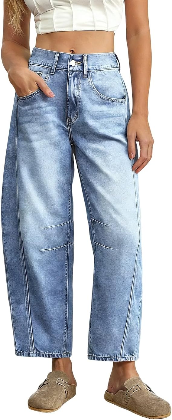 Barrel Jeans Women Vintage Loose Wide Leg Cropped Denim Pants Casual Y2k Streetwear Baggy Crooped Jeans for Women