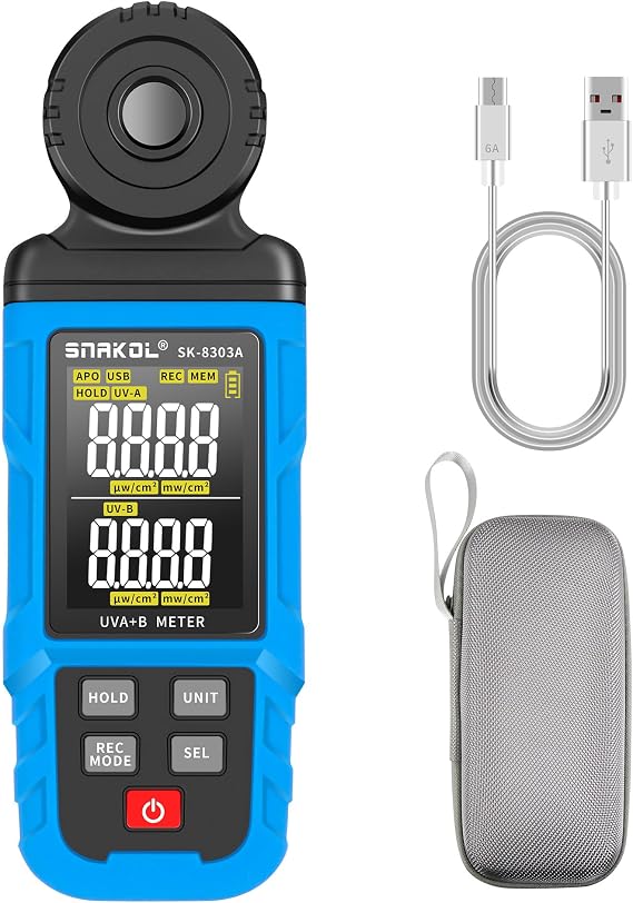 UV Radiation Tester UVA/UVB SK-8303A Data Storage, USB Communication/Charging, Time Stamp Recording A Tool for Testing UV Protection Effect of Sunglasses and Car Glass