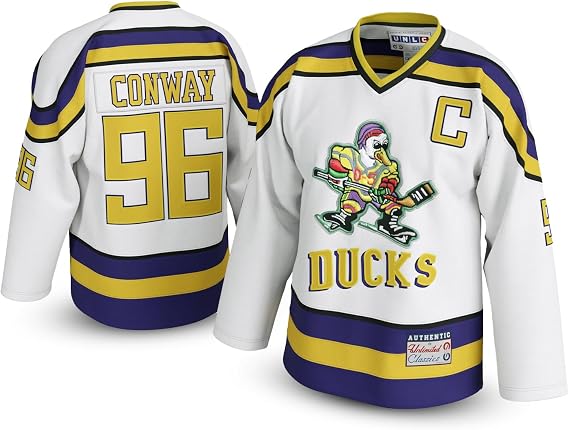 Charlie Conway #96 Duck Hockey Jersey 90s Throwback Shirt with Stitched Letters, Adult Sizes S5XL