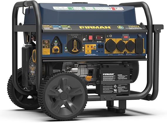 FIRMAN T09275 Tri Fuel Portable Generator, 120/240 VAC Electric Start | Running Gasoline 9200W, Propane 8300W, Natural Gas 6900W, CO Alert, Low Oil Shutoff, Wheel Kit, Home Job Site Farm Outdoor