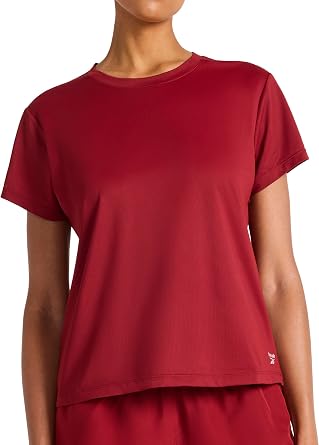 Reebok Women's Weightless Short Sleeve Mesh Crewneck T-Shirt, Standard Fit, Stretch Poly Fabric