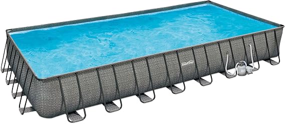 Summer Waves P43216521 32ft x 16ft x 52in Outdoor Rectangular Frame Above Ground Swimming Pool Set w/Sand Filter Pump, Cover, Ladder, Ground Cloth