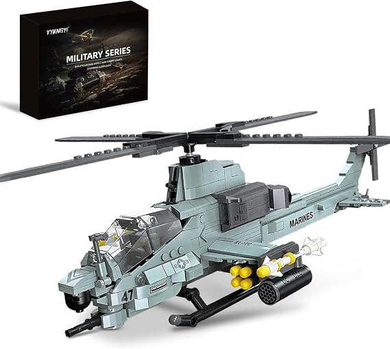 AH-1Z Viper Attack Helicopter Building Block Set (597 Pieces) - Compatible with Lego Plane Set, Military Aircraft Model Kit, Gifts for Adults