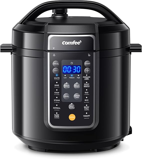 COMFEE 12-in-1 Electric Pressure Cooker, Instant Multi, Non-Stick Pot, Yogurt Maker, Rice Cooker, Slow, Saute Steamer, Pressure Cooker 6 Quart Black