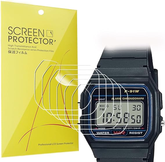 Lamshaw F91W-1 Screen Protector, [6 Pack] Full Coverage TPU Clear Film Compatible with F91W-1 / F-91W Classic Resin Strap Digital Sport Watch (6 pack)