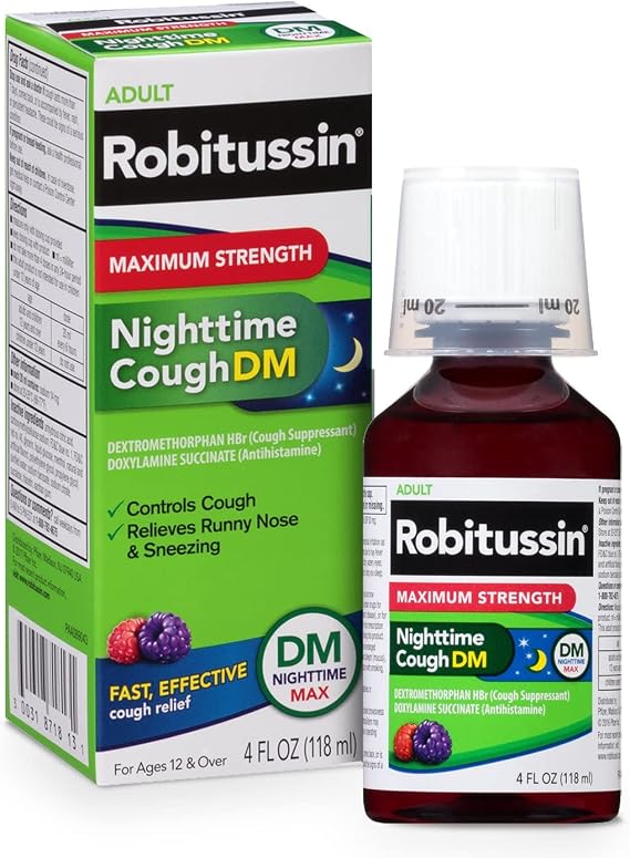 Robitussin Adult Nighttime Cough DM Liquid Maximum Strength - 4 oz, Pack of 3