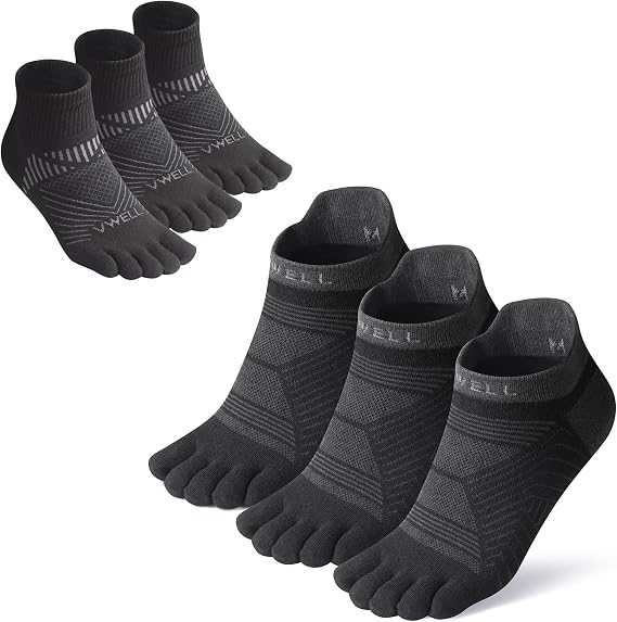 VWELL Toe Socks for Men/Women, COOLMAX Five Finger Socks, High Performance Athletic Toe Socks (6Pairs)
