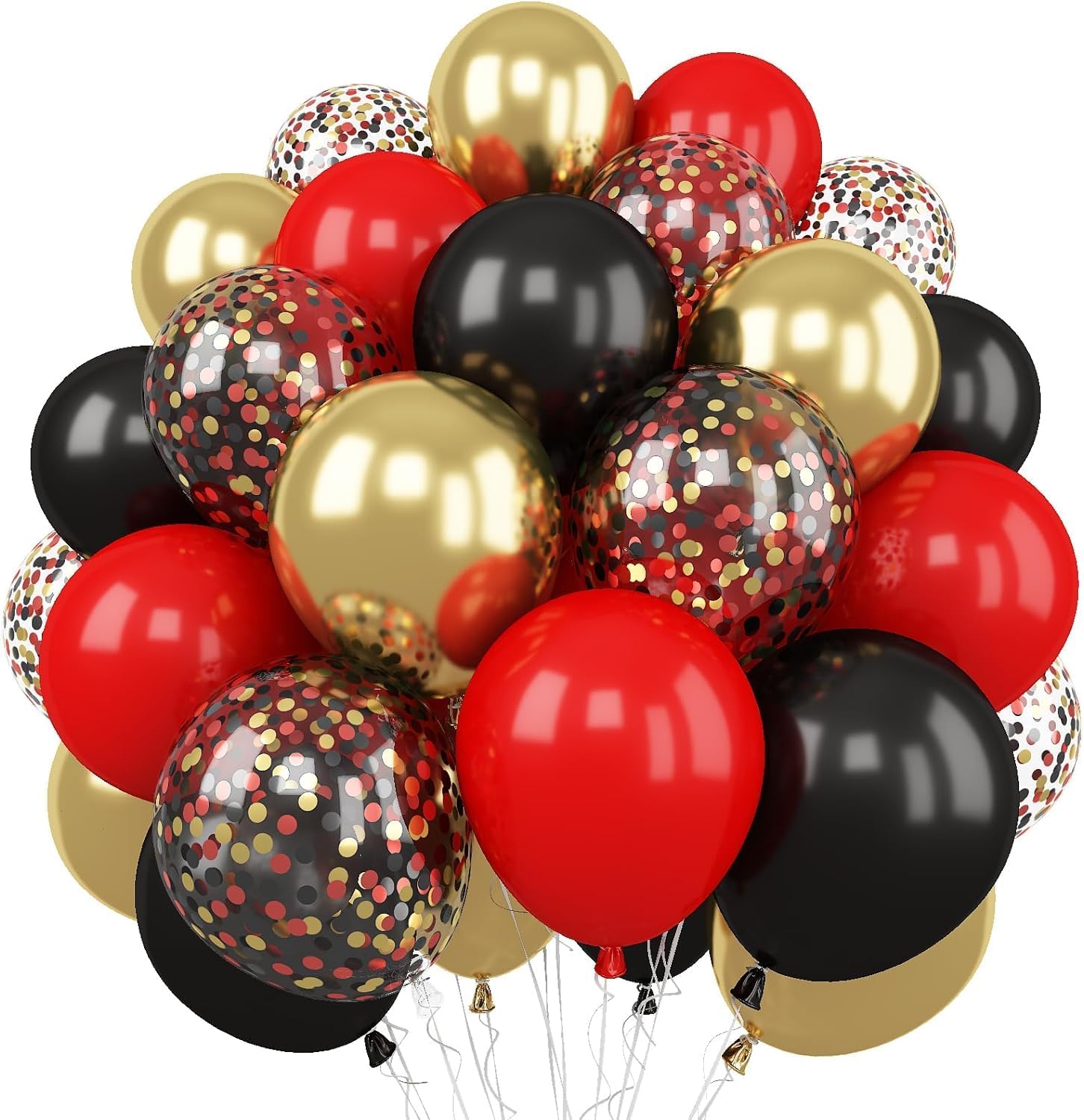 Red Black Gold Balloon, 60 Packs 12 Inch Red Black Balloons with Confetti Balloons for Casino Party Decorations Graduation New Year Party Women Men Birthday Decorations