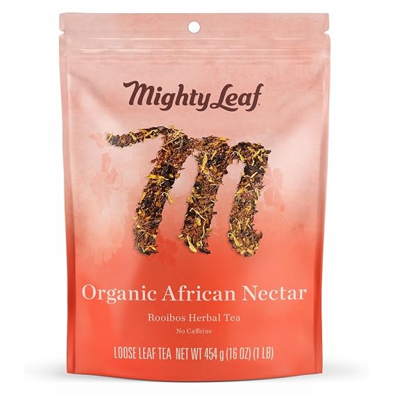 Mighty Leaf Organic African Nectar Loose Leaf Herbal Tea 1 lb Bulk Rooibos Tea Blend with Sweet Fruity Notes Caffeine-Free Premium Herbal Tea for Hot or Iced Brewing