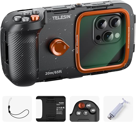 TELESIN Universal Underwater Phone Case for Snorkeling and Diving Waterproof Housing for Photo & Video Handle Grip for iPhone 7-17 Pro/Pro Max/Plus/Mini, Galaxy S10-S26 Ultra/Plus and Most Phones