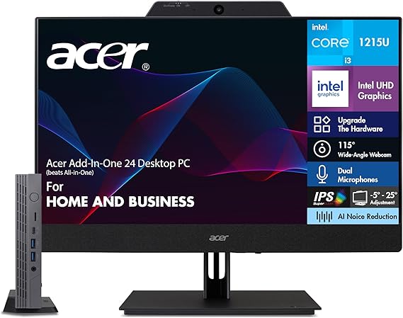 Acer Chromebox CX15 Add-in-One Desktop PC, 24" FHD IPS Monitor Combo | i3-1215U, 16GB DDR4, 512GB eMMC SSD, Speakers/Microphone/Webcam, Chrome OS