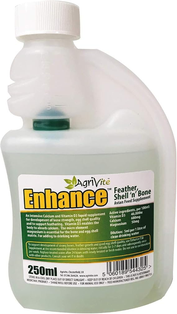 AGRIVITE ENHANCE 250ml POULTRY CALCIUM LIQUID SUPPLEMENT AVIARY BIRDS PIGEON