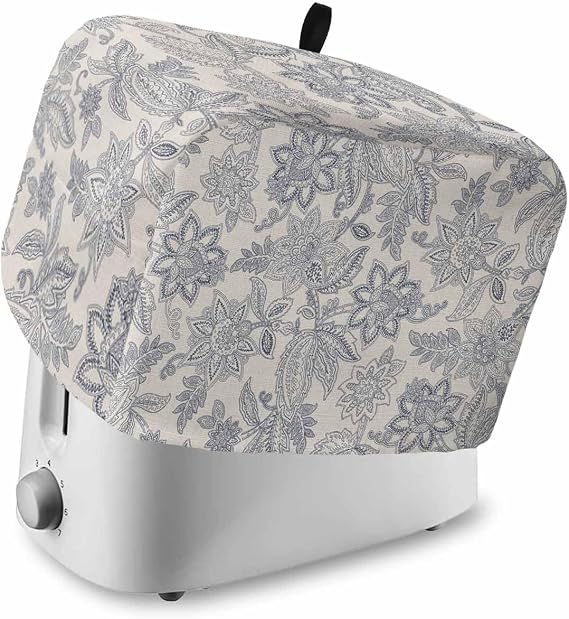 Paisley Blue Grey 2 Slice Toaster Cover, Boho Vintage Flower Traditional Tribal Small Appliance Cover Toaster Dustproof Fingerprint Protectors Machine Washable, Small Size Bread Machine Cover