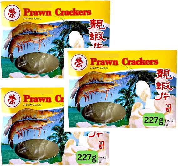Prawn Crackers Uncooked - Asian Shrimp Chips for snacks and salad (3x227g)