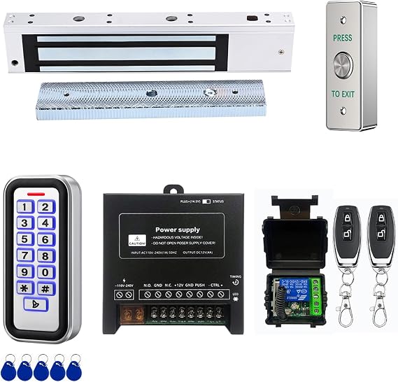 Door Access Control System Kit, Stainless Steel IP68 Waterproof Keypad Door Entry System with (280KG) 600lbs Magnetic Lock, 2 Remote Controls, Supports Password & 13.56MHz IC Card