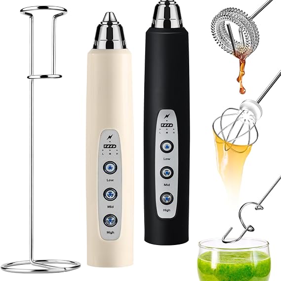 Beige+Black Milk Frother with Stand